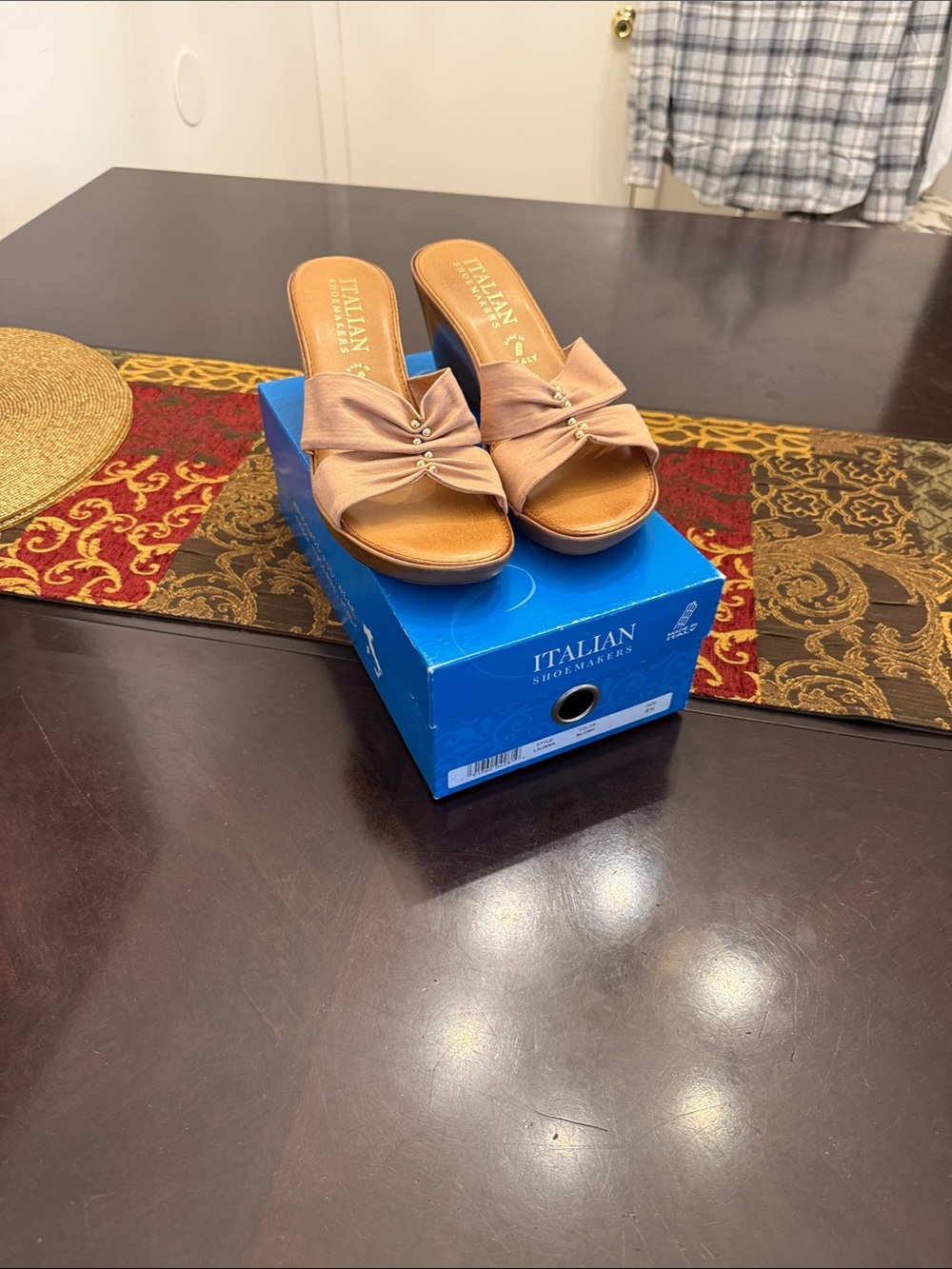Italian Shoemakers Tan Knotted Slide Mules with Bead Detail